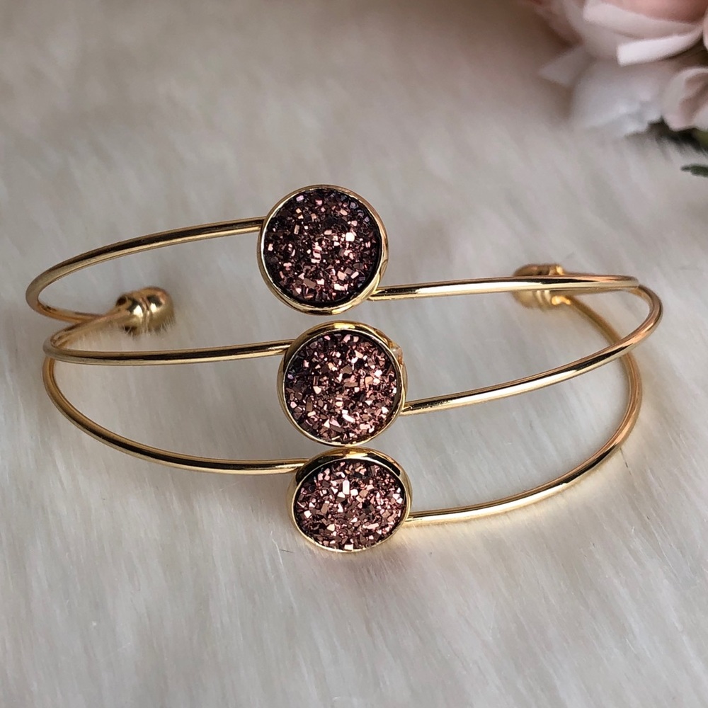 Pink Druzy Three Stone Bracelet - Picture 1 of 3